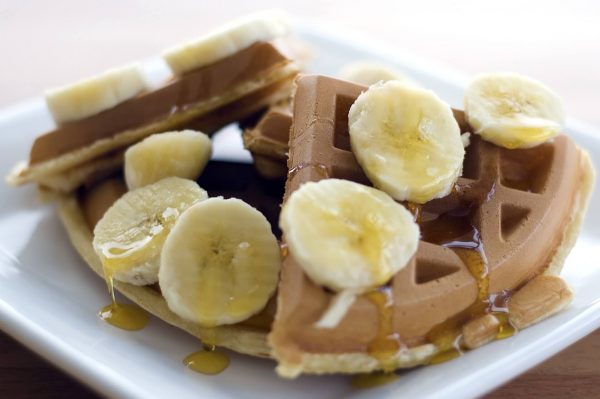 Chocolate Belgian Waffles with Banana and Golden Syrup
