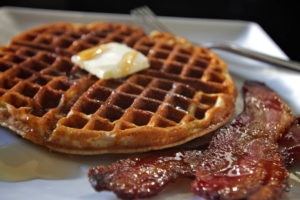 Delicious maple syrup and black pepper candied bacon Belgian waffle recipe