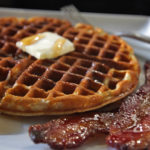 Delicious maple syrup and black pepper candied bacon Belgian waffle recipe